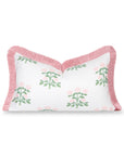 Barbelle, Indoor/Outdoor Blush Pink Green Decorative Lumbar Pillow Cover, with Fringe, 12"x20"