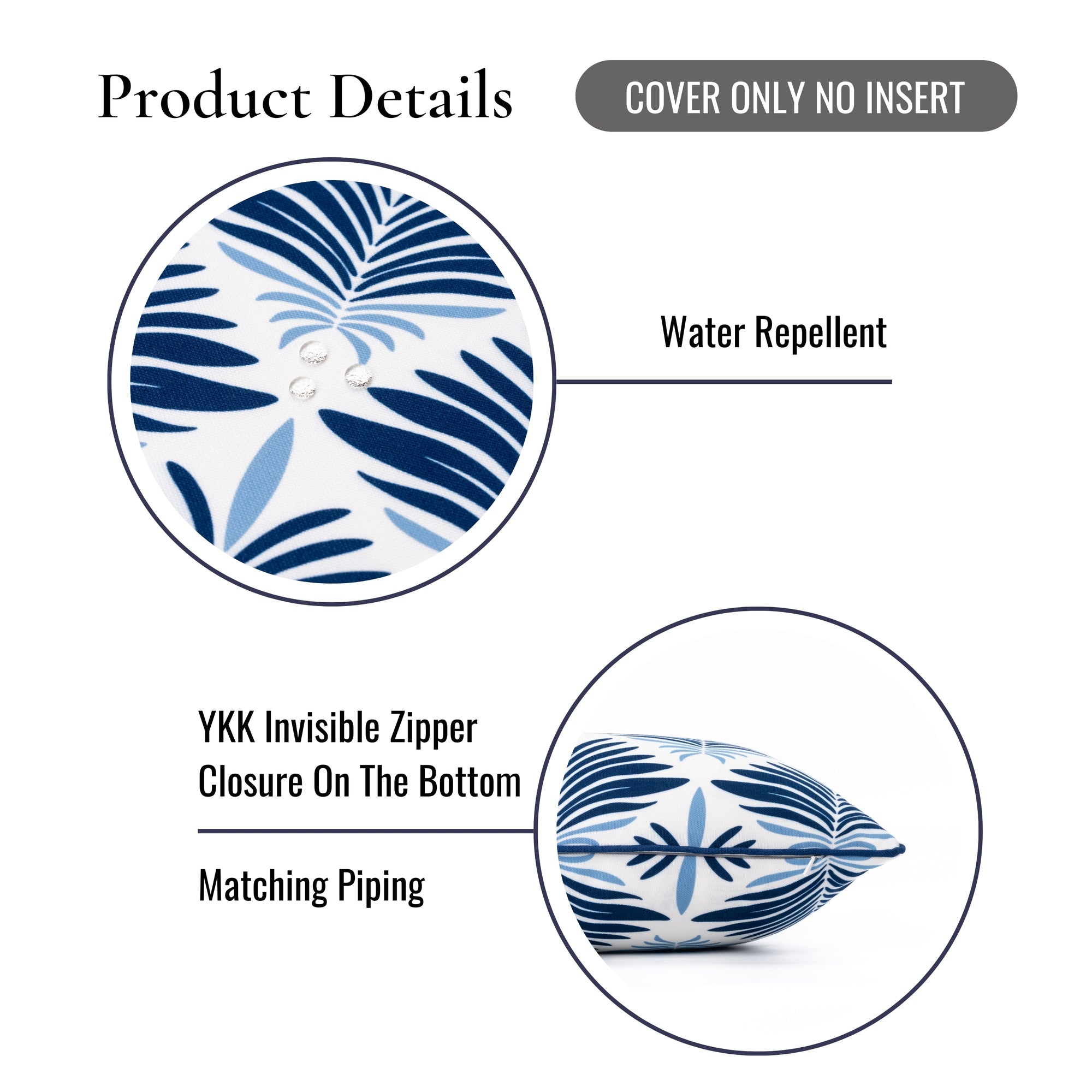 Sanpalo, Indoor/Outdoor Navy Blue Accent Pillow Cover, with Piping, 20"x20"