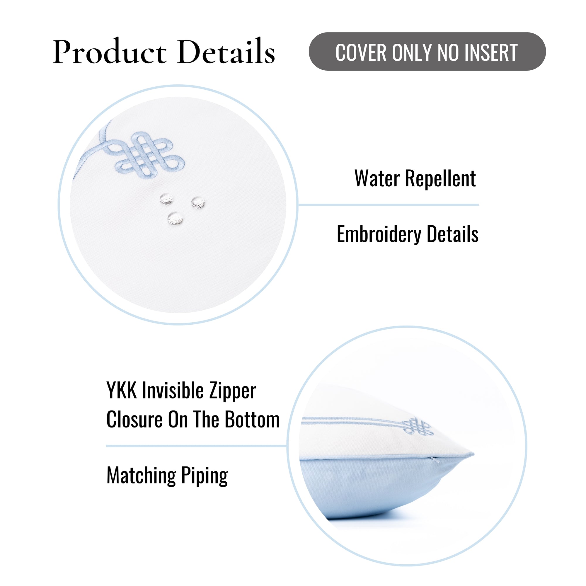 Knavia, Indoor/Outdoor Baby Blue Throw Pillow Cover, with Piping, 22"x22"