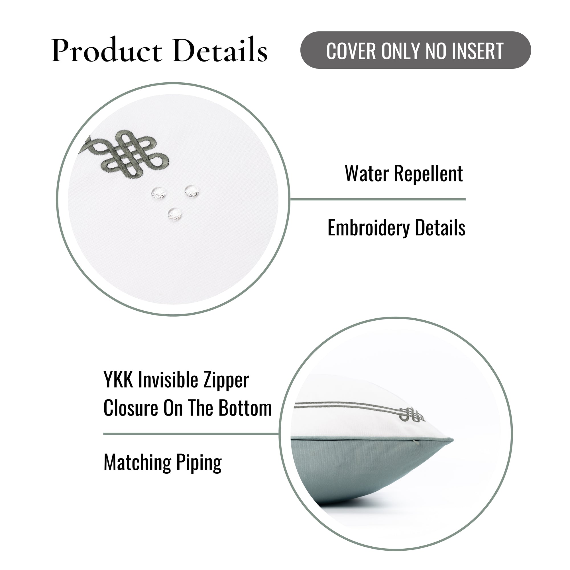 Knavia, Indoor/Outdoor Celadon Green Pillow Cover, with Piping, 22"x22"