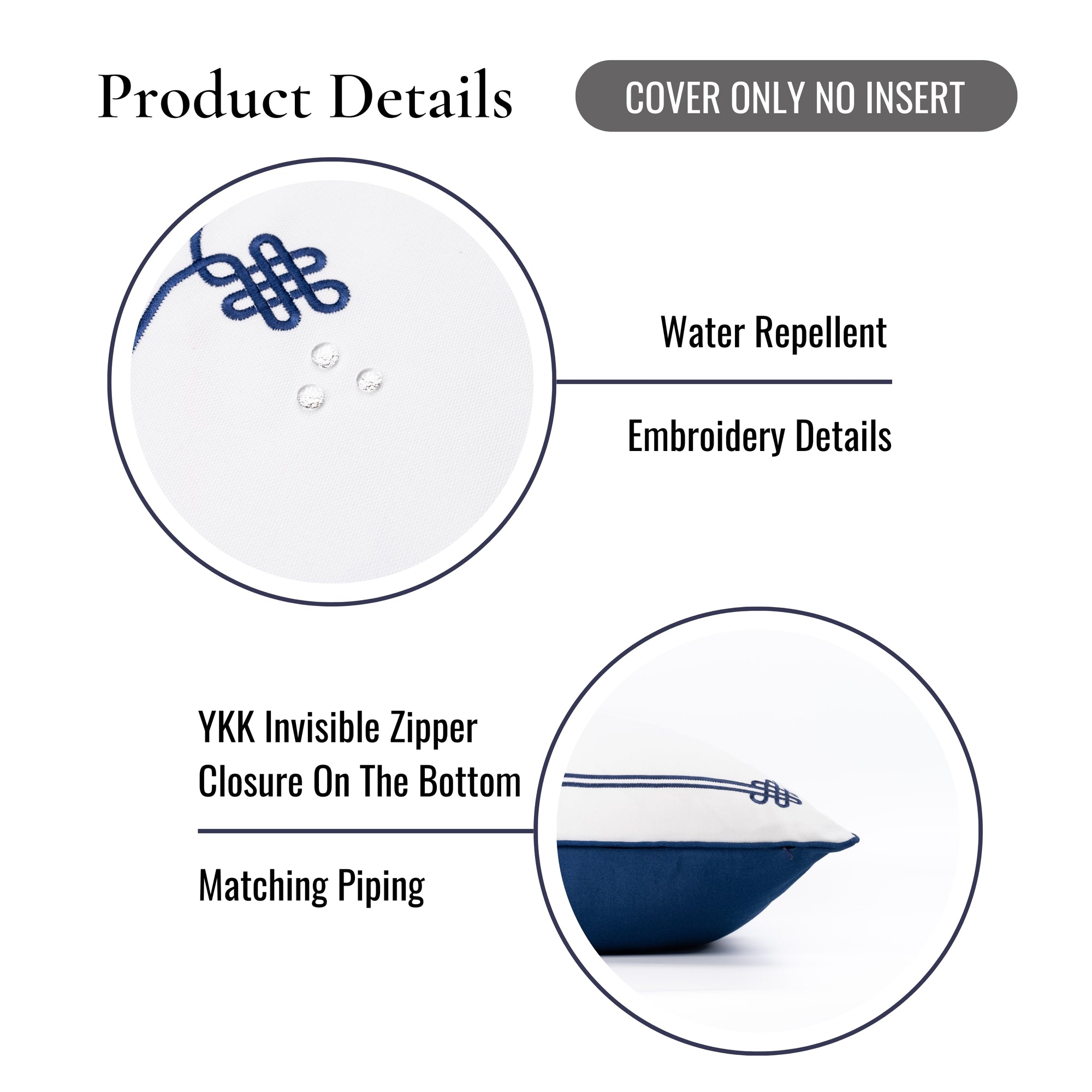 Knavia, Indoor/Outdoor Navy Blue Throw Pillow Cover, with Piping, 22"x22"