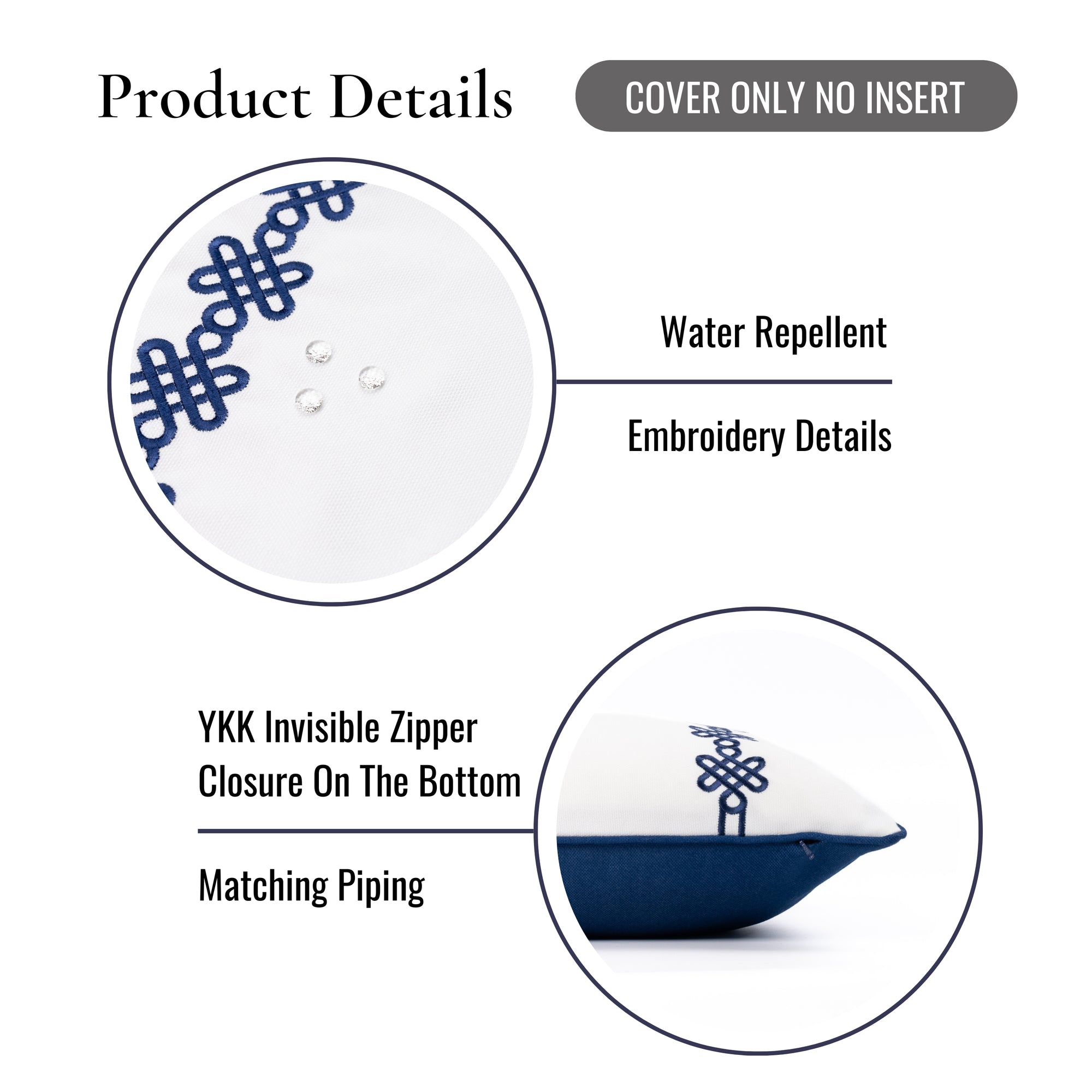 Knavia, Indoor/Outdoor Navy Blue Lumbar Pillow Cover, with Piping, 12"x20"