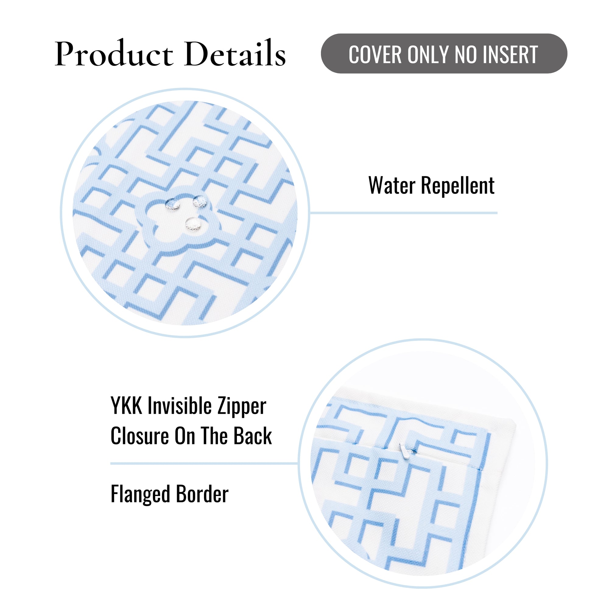Gridelle, Indoor/Outdoor Baby Blue Throw Pillow Cover, with Flanged Border, 20"x20"