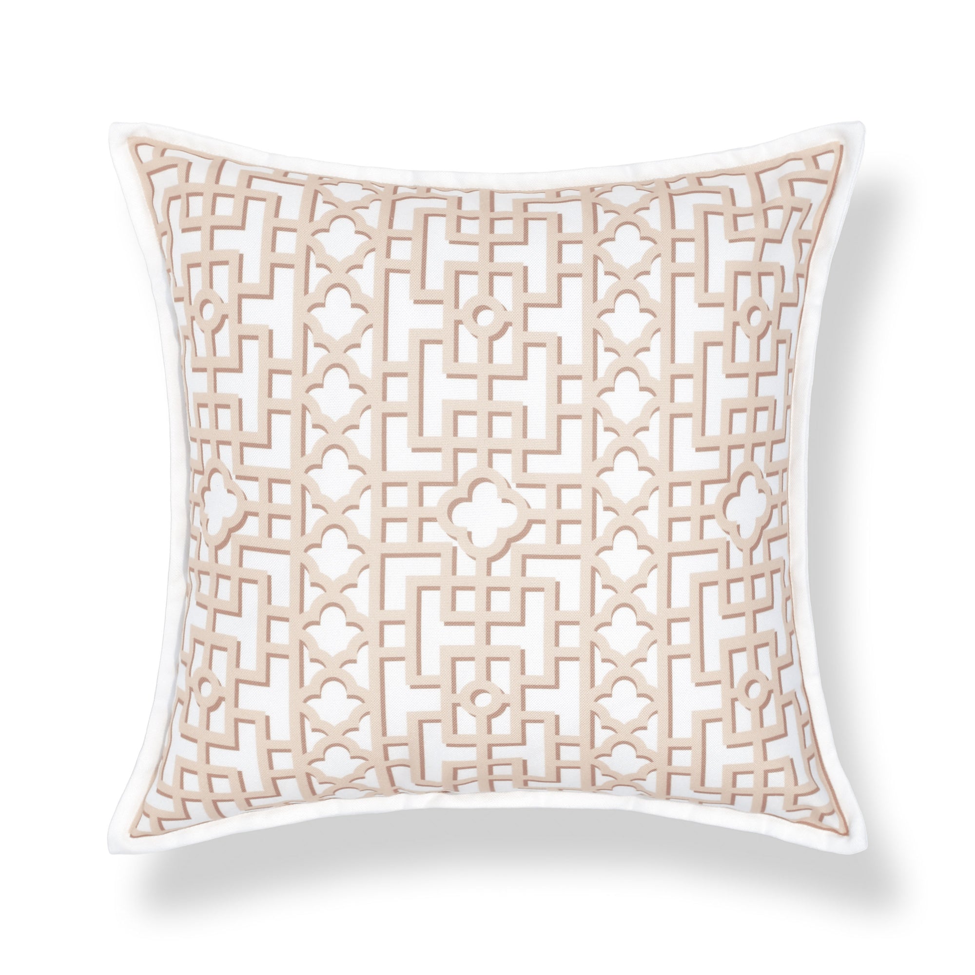 Gridelle, Indoor/Outdoor Neutral Tan Decorative Pillow Cover, with Flanged Border, 20"x20"