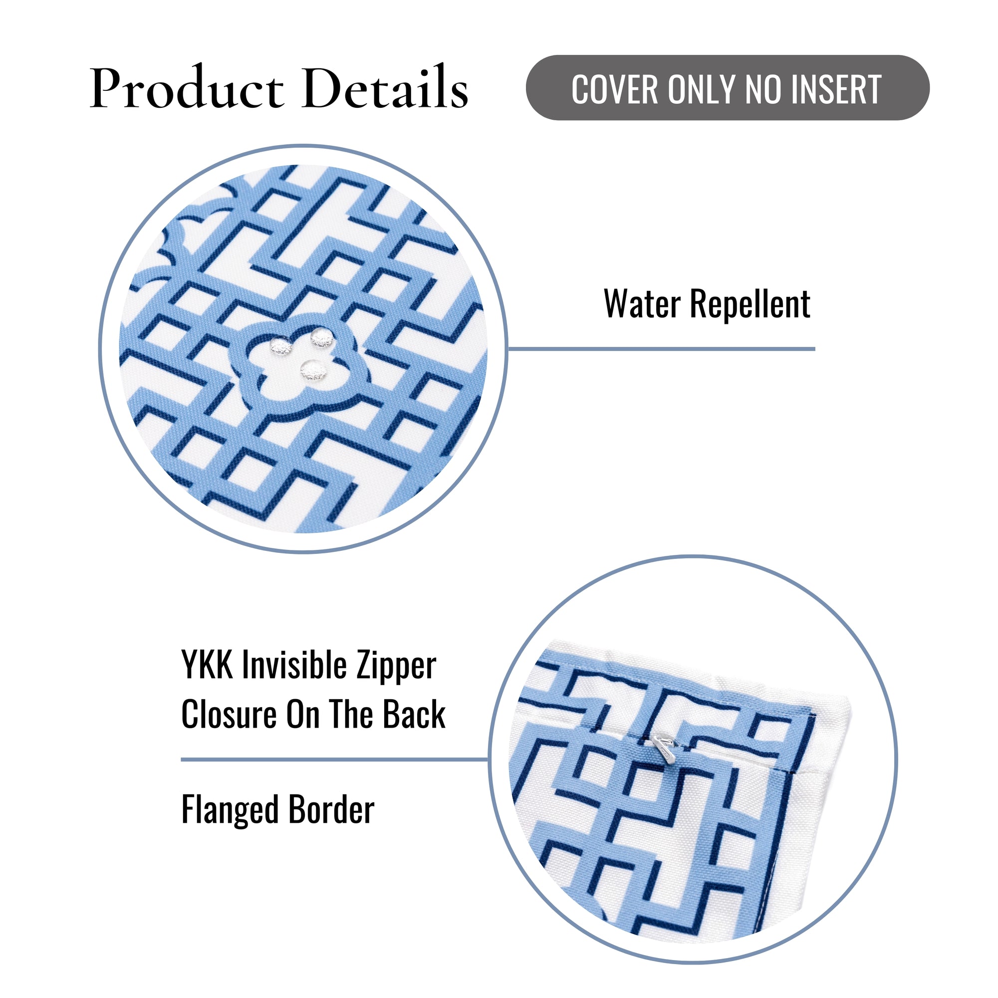 Gridelle, Indoor/Outdoor Azure Blue Throw Pillow Cover, with Flanged Border, 20"x20"