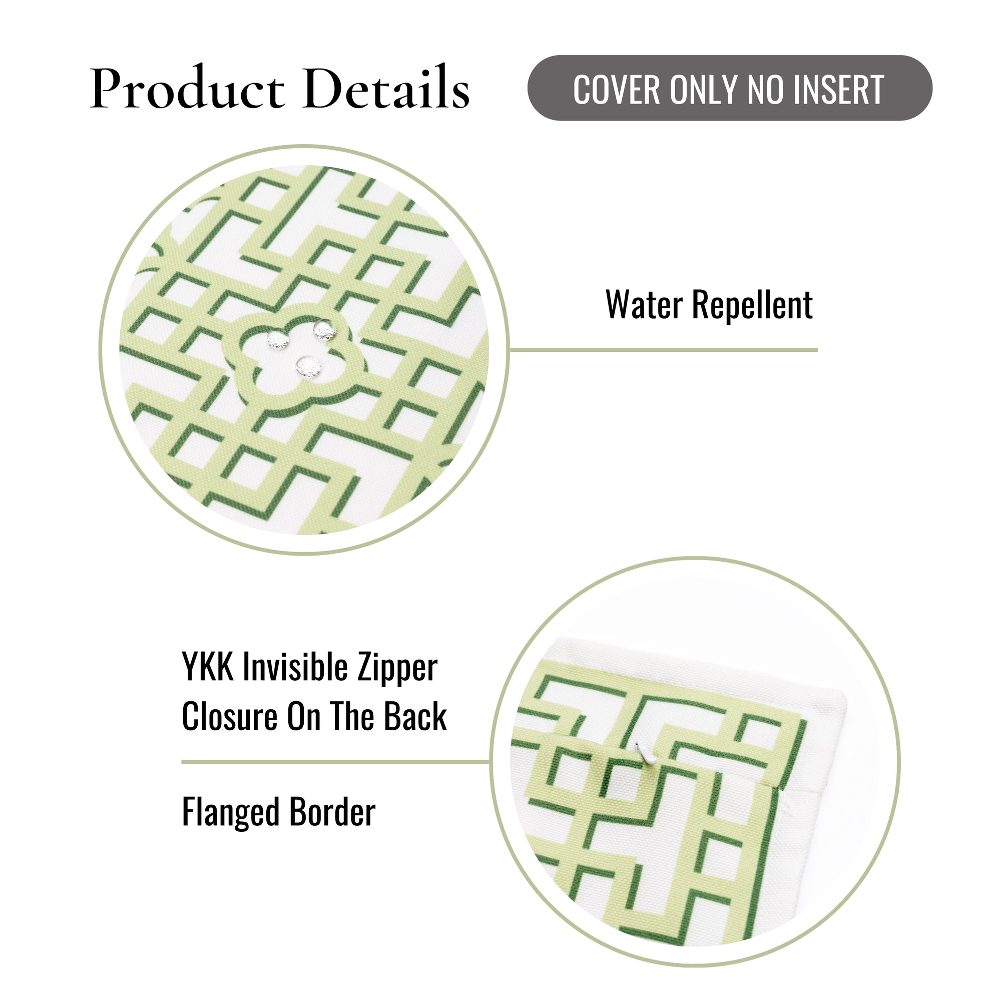 Gridelle, Indoor/Outdoor Grass Green Pillow Cover, with Flanged Border, 20"x20"