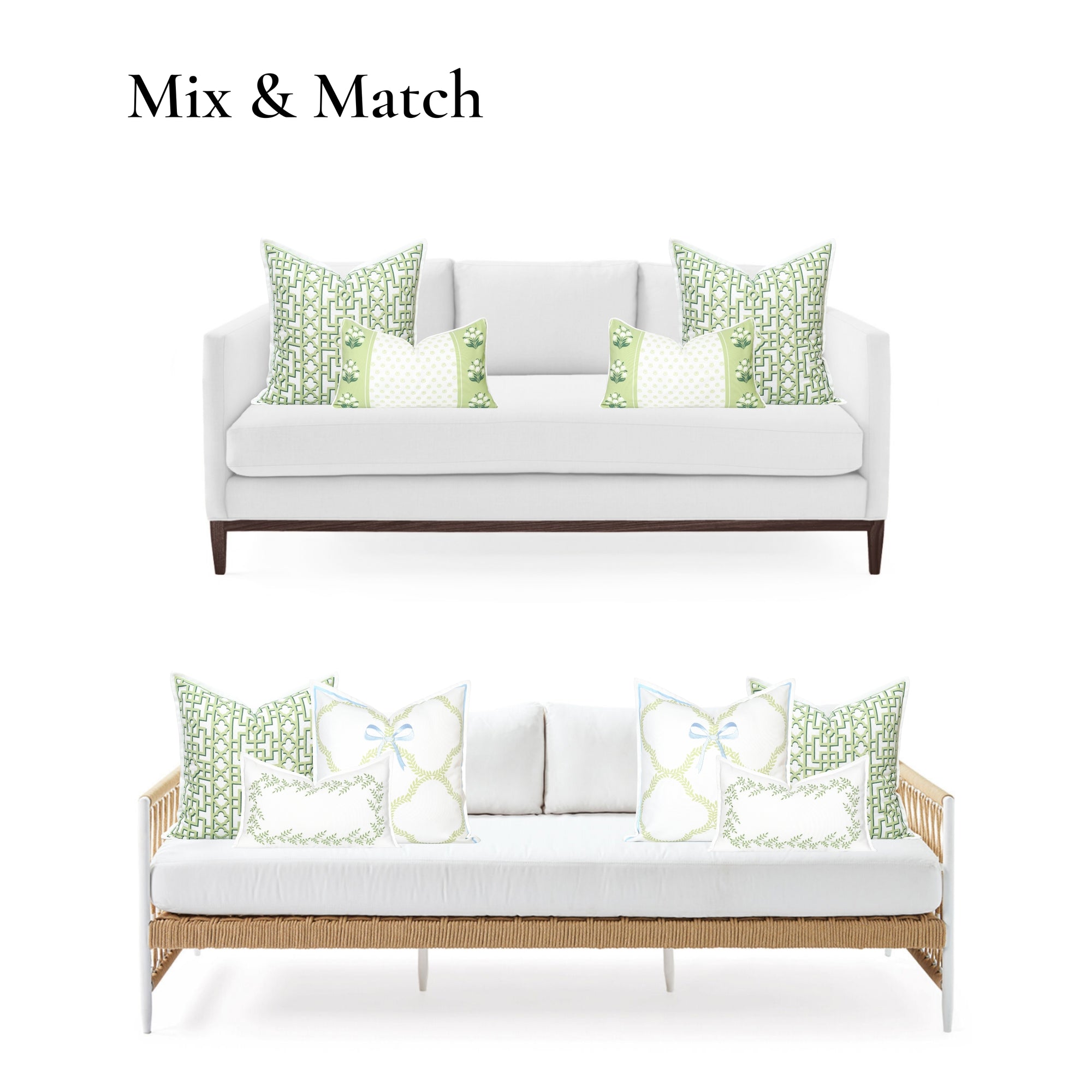 Gridelle, Indoor/Outdoor Grass Green Pillow Cover, with Flanged Border, 20"x20"