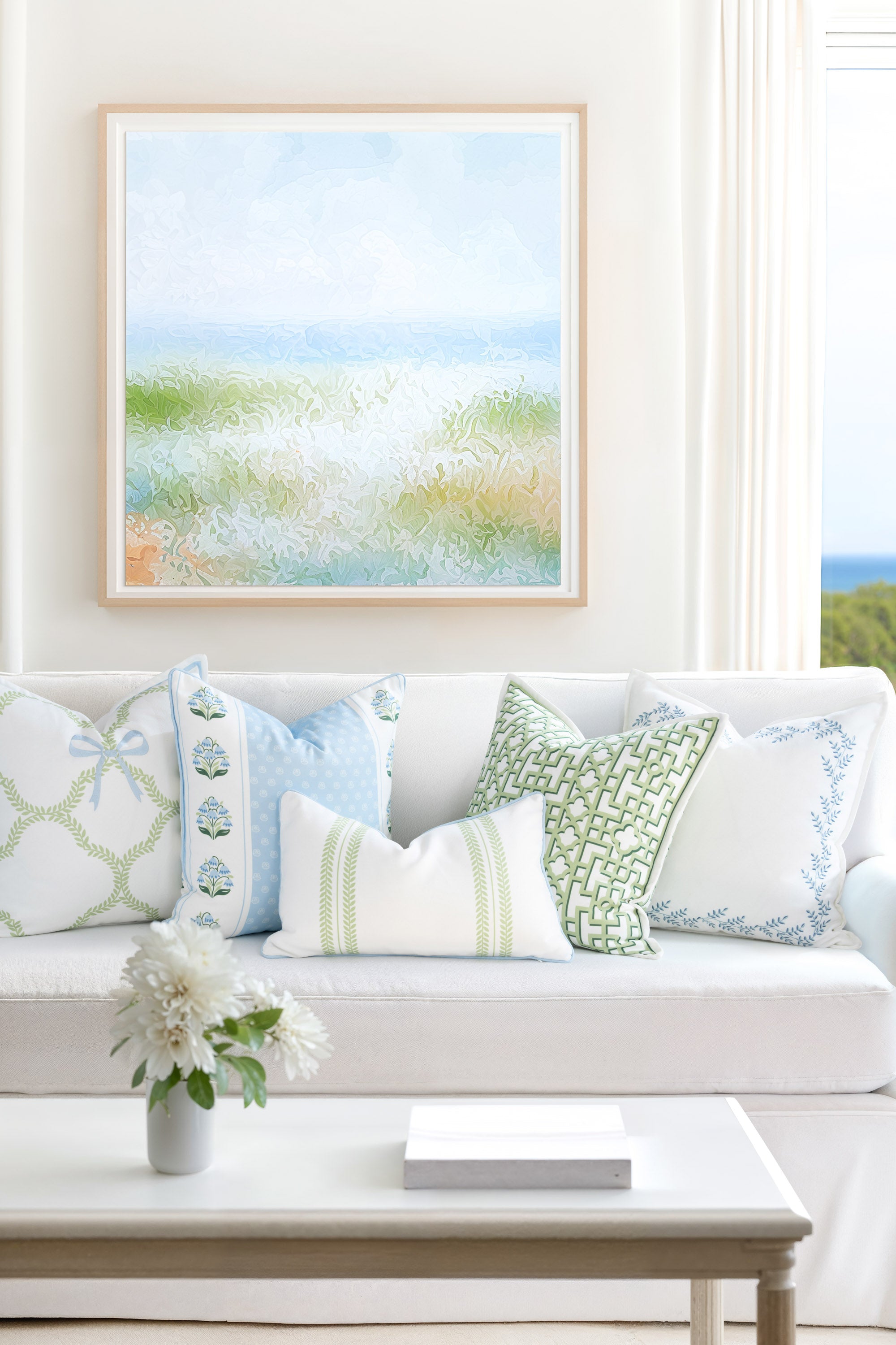 Gridelle, Indoor/Outdoor Grass Green Pillow Cover, with Flanged Border, 20"x20"