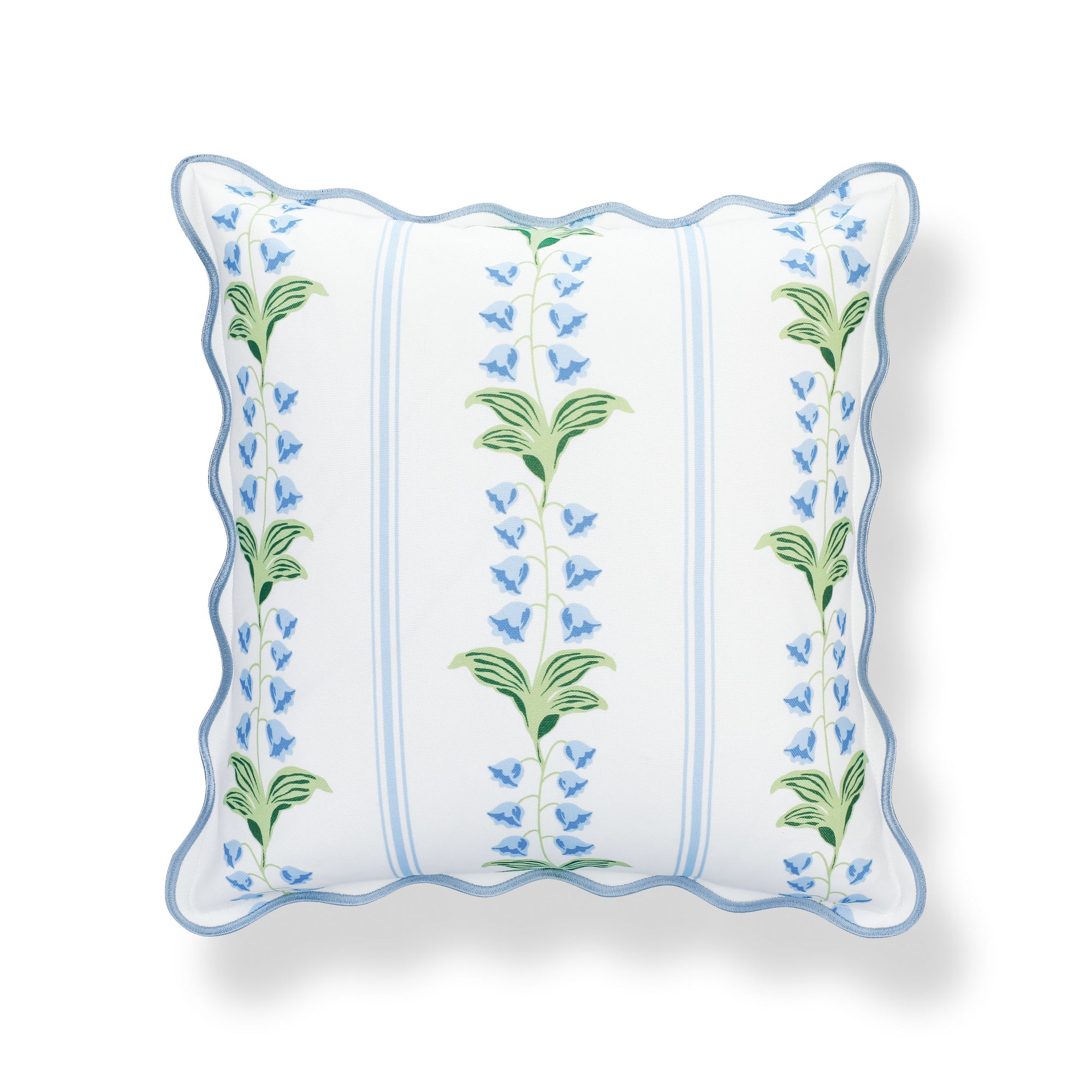 Newvalis, Indoor/Outdoor Blue Grass Green Floral Throw Pillow Cover, with Scalloped Border, 20"x20"