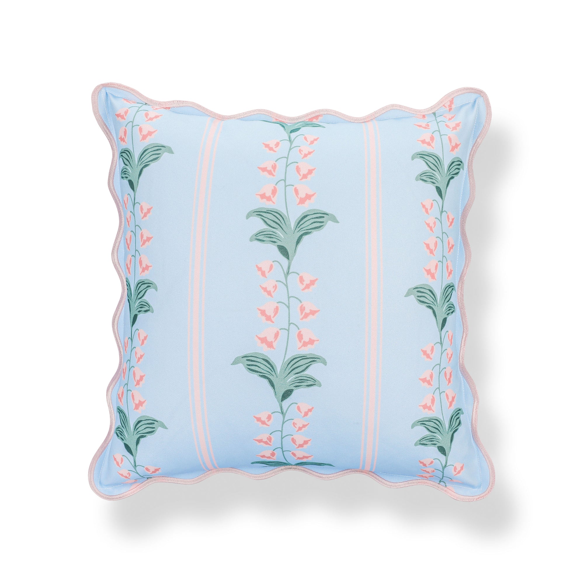 Newvalis, Indoor/Outdoor Pink And Blue Throw Pillow Cover, with Scalloped Border, 20"x20"