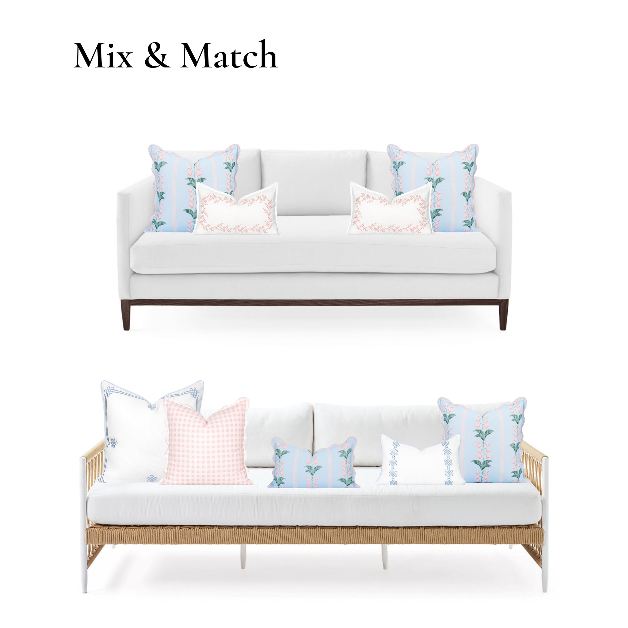 Newvalis, Indoor/Outdoor Pink And Blue Throw Pillow Cover, with Scalloped Border, 20"x20"