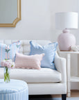 Newvalis, Indoor/Outdoor Pink And Blue Throw Pillow Cover, with Scalloped Border, 20"x20"