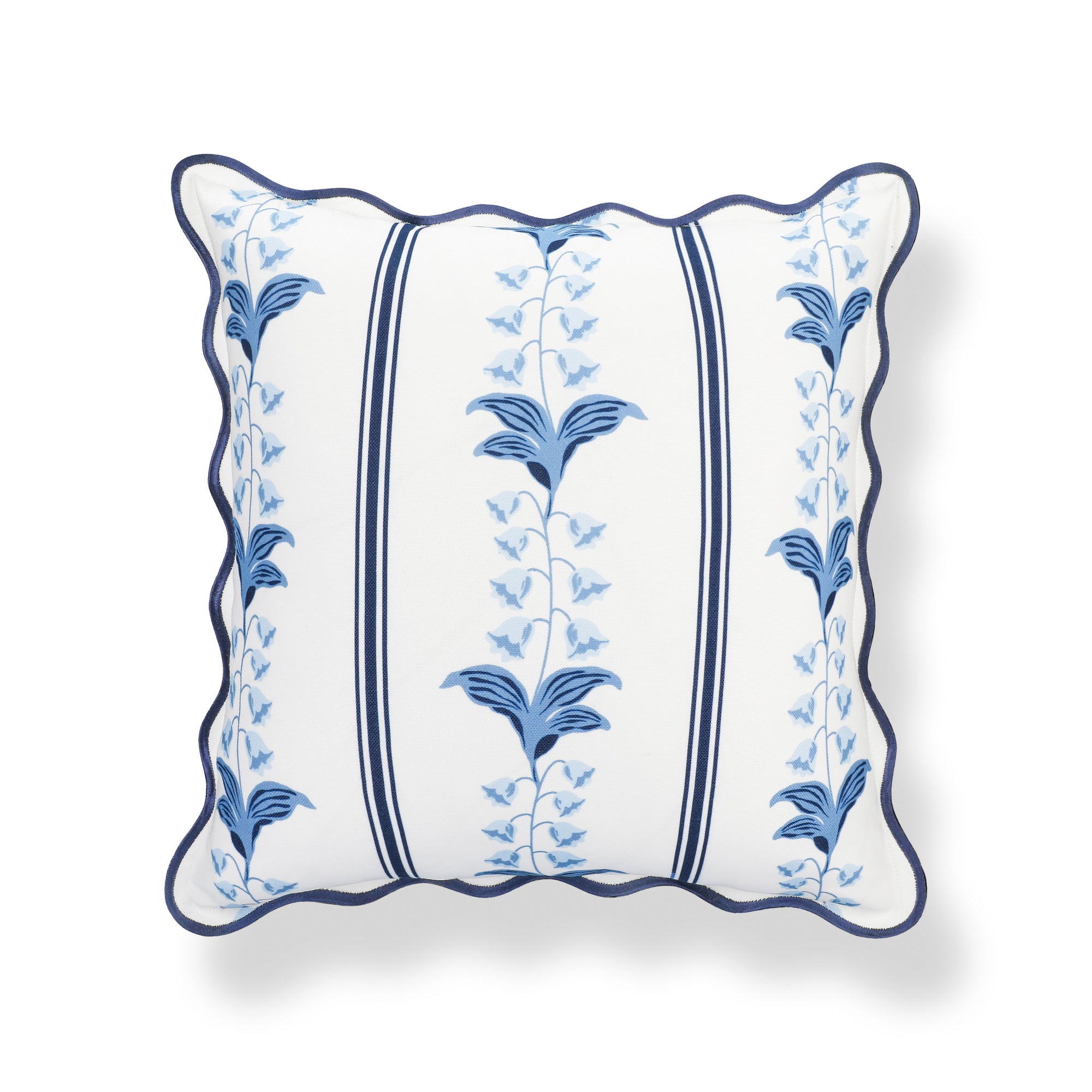 Newvalis, Indoor/Outdoor Azure Navy Blue Floral Decorative Pillow Cover, with Scalloped Border, 20"x20"