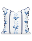 Newvalis, Indoor/Outdoor Azure Navy Blue Floral Decorative Pillow Cover, with Scalloped Border, 20"x20"