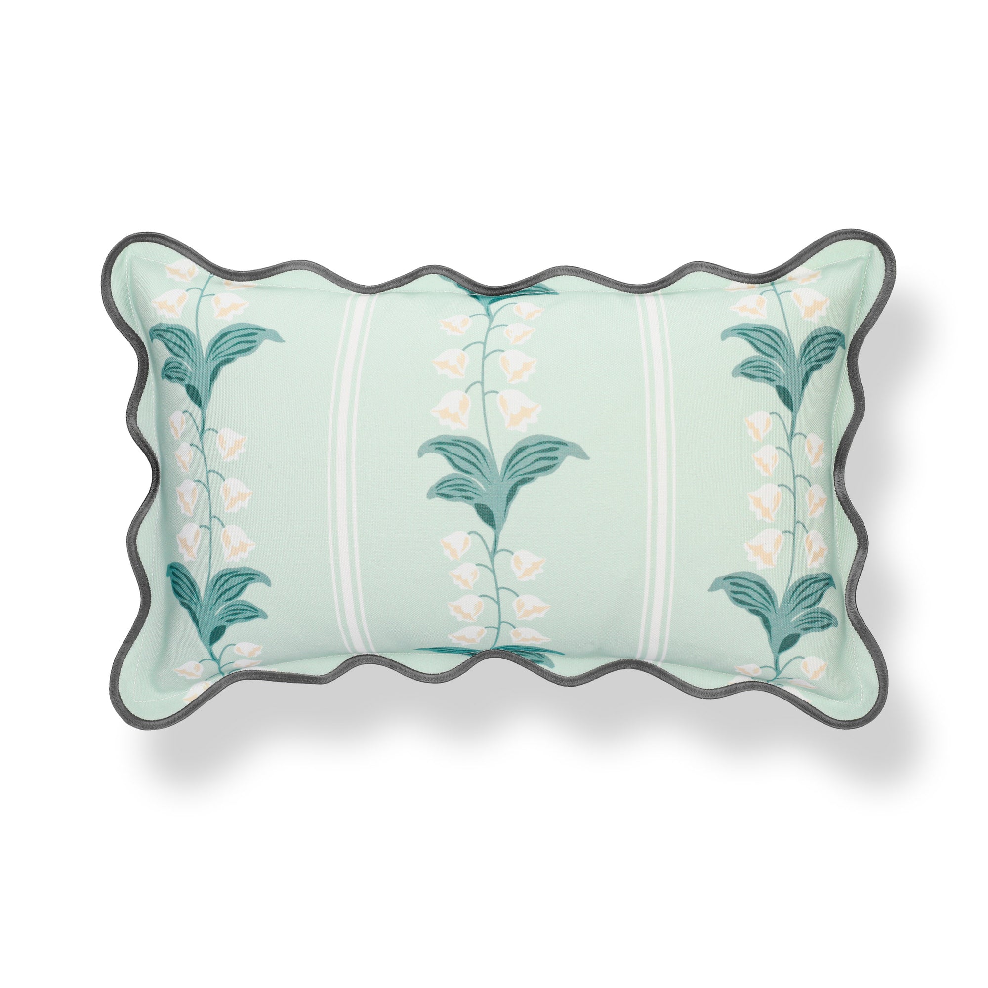 Newvalis, Indoor/Outdoor Pale Forest Green Lumbar Pillow Cover, with Scalloped Border, 12"x20"