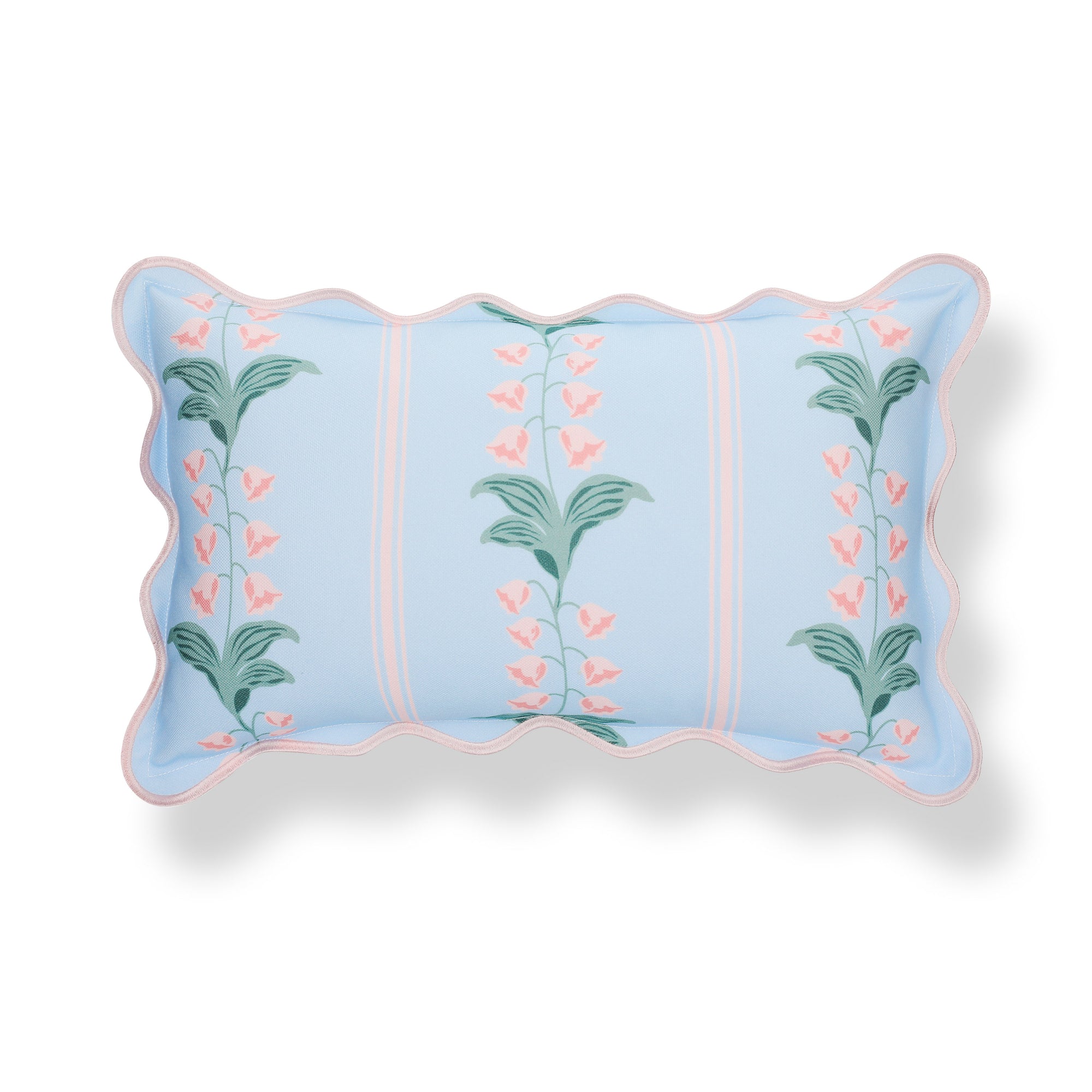 Newvalis, Indoor/Outdoor Baby Blue Pink Floral Lumbar Pillow Cover, with Scalloped Border, 12"x20"