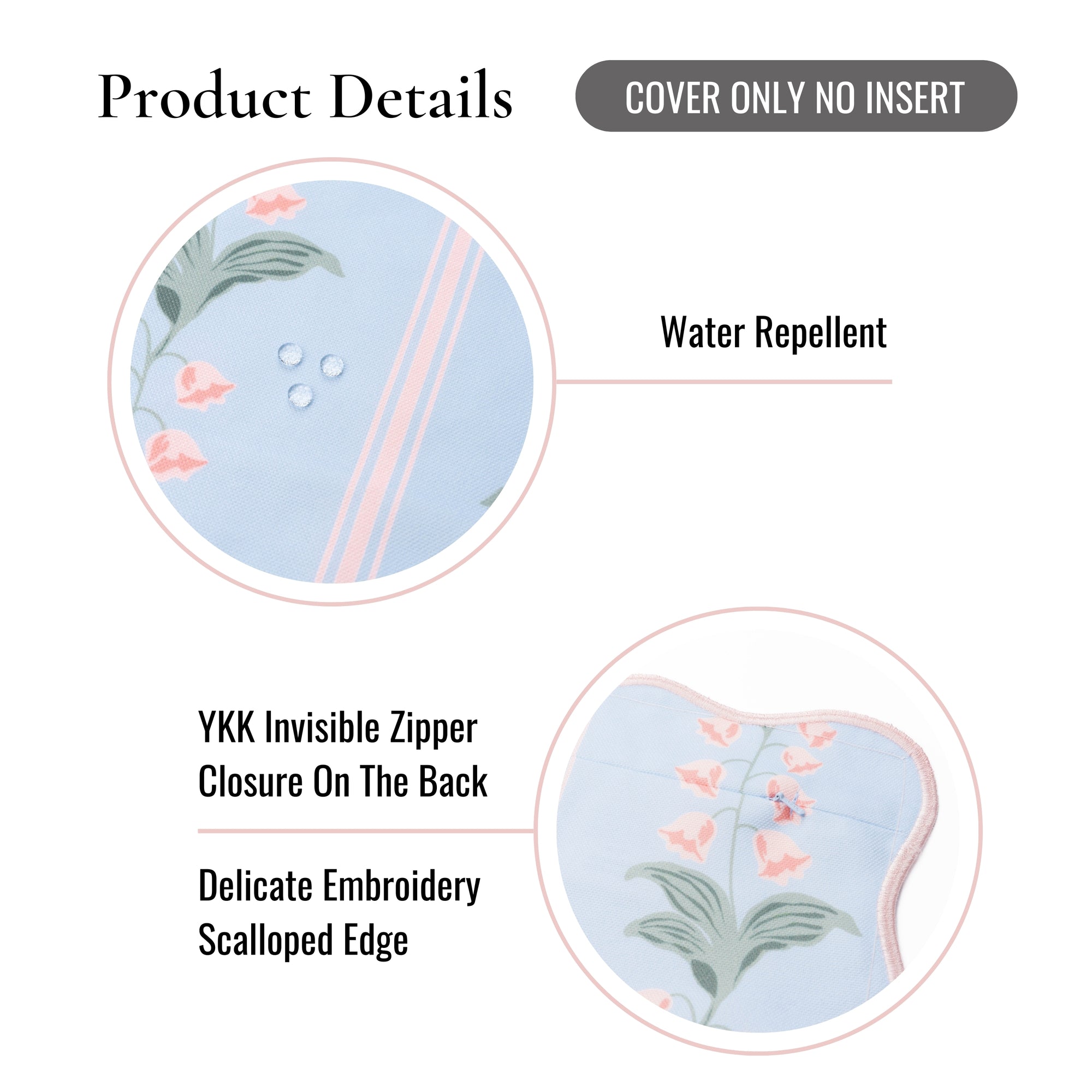 Newvalis, Indoor/Outdoor Baby Blue Pink Floral Lumbar Pillow Cover, with Scalloped Border, 12"x20"