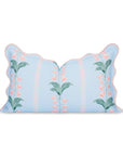 Newvalis, Indoor/Outdoor Baby Blue Pink Floral Lumbar Pillow Cover, with Scalloped Border, 12"x20"