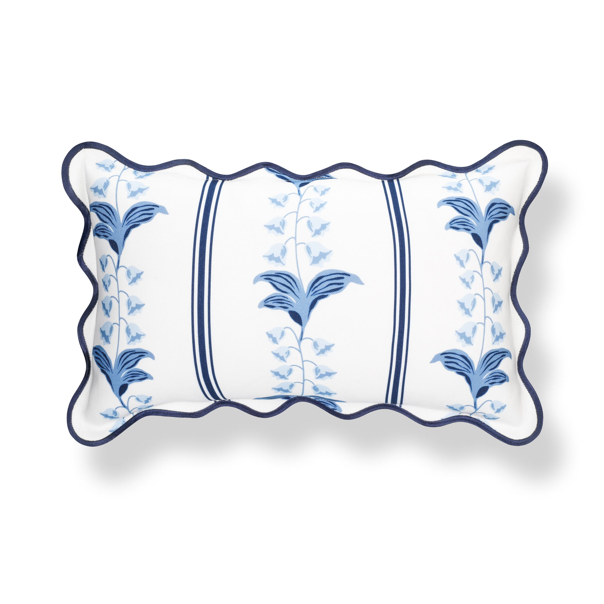 Newvalis, Indoor/Outdoor Azure Navy Blue Lumbar Pillow Cover, with Scalloped Border, 12"x20"