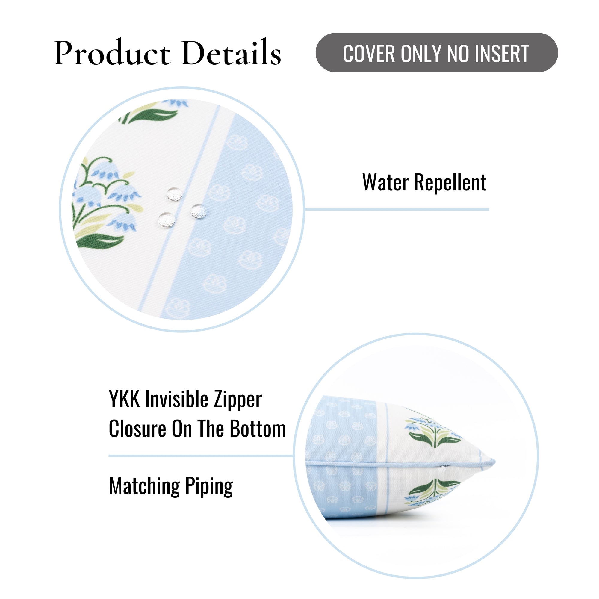 Charlivale, Indoor/Outdoor Baby Blue Throw Pillow Cover, with Piping, 20"x20"