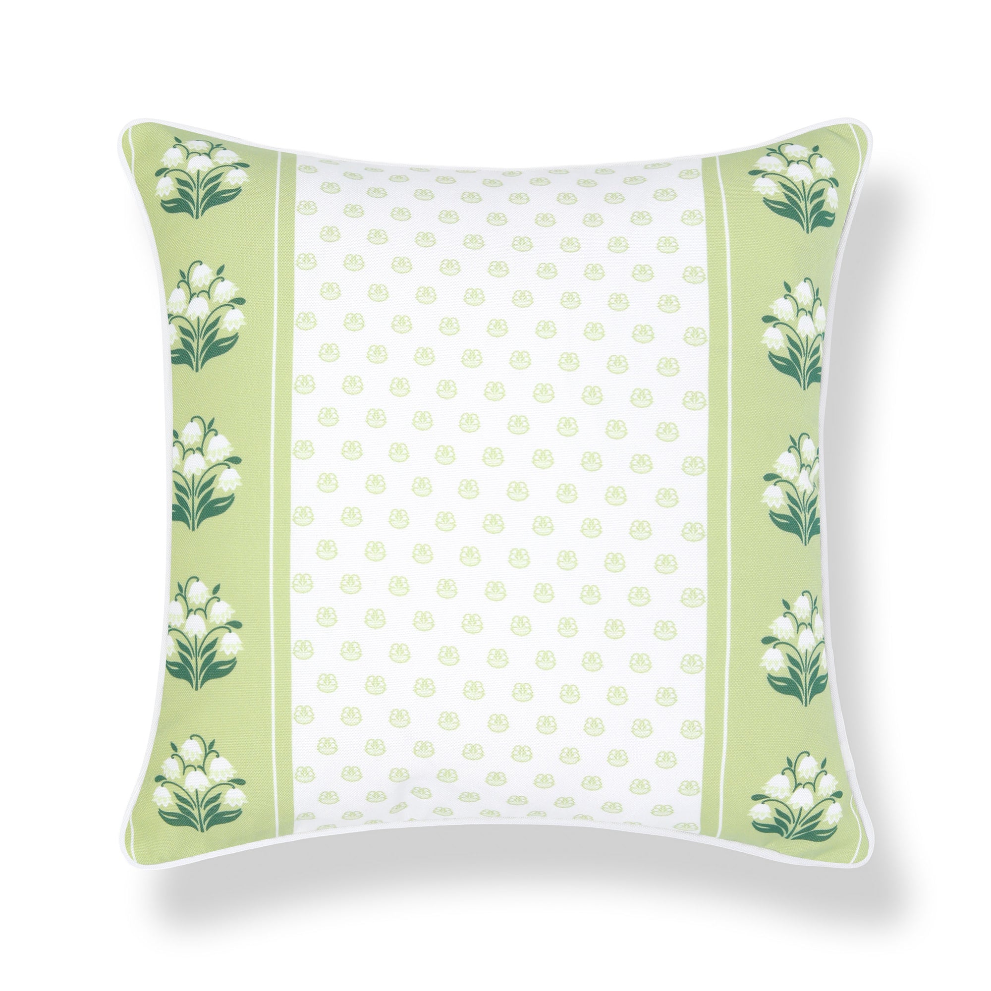 Charlivale, Indoor/Outdoor Grass Green Block Print Pillow Cover, with Piping, 20"x20"