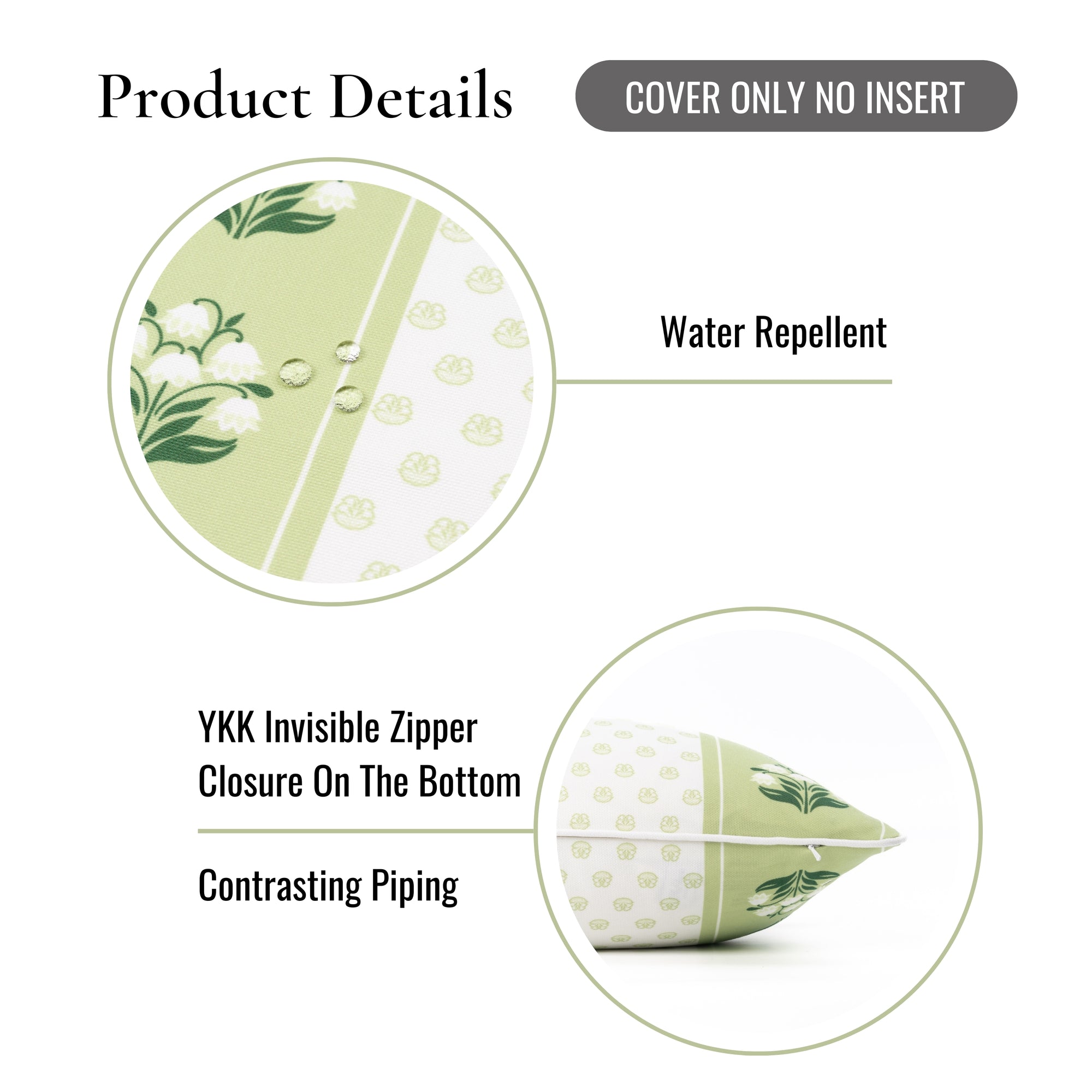 Charlivale, Indoor/Outdoor Grass Green Block Print Pillow Cover, with Piping, 20"x20"