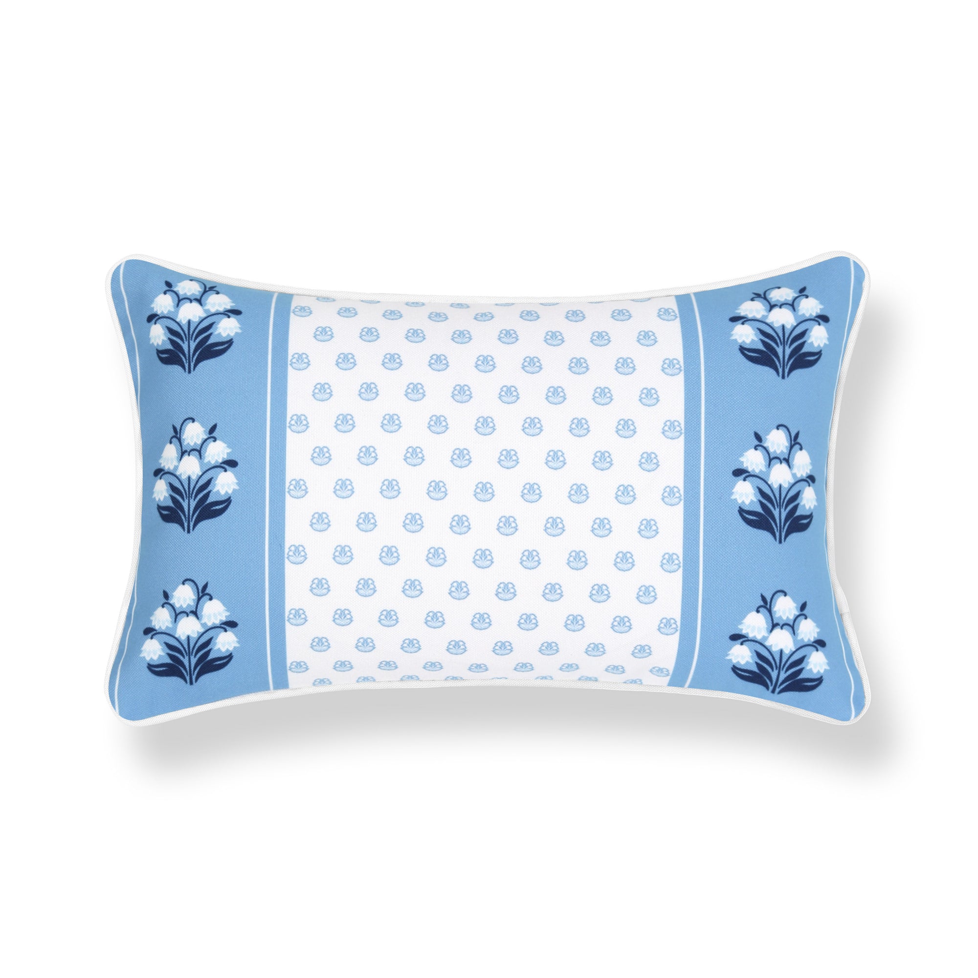 Charlivale, Indoor/Outdoor Navy Azure Blue Lumbar Pillow Cover, with Piping, 12"x20"