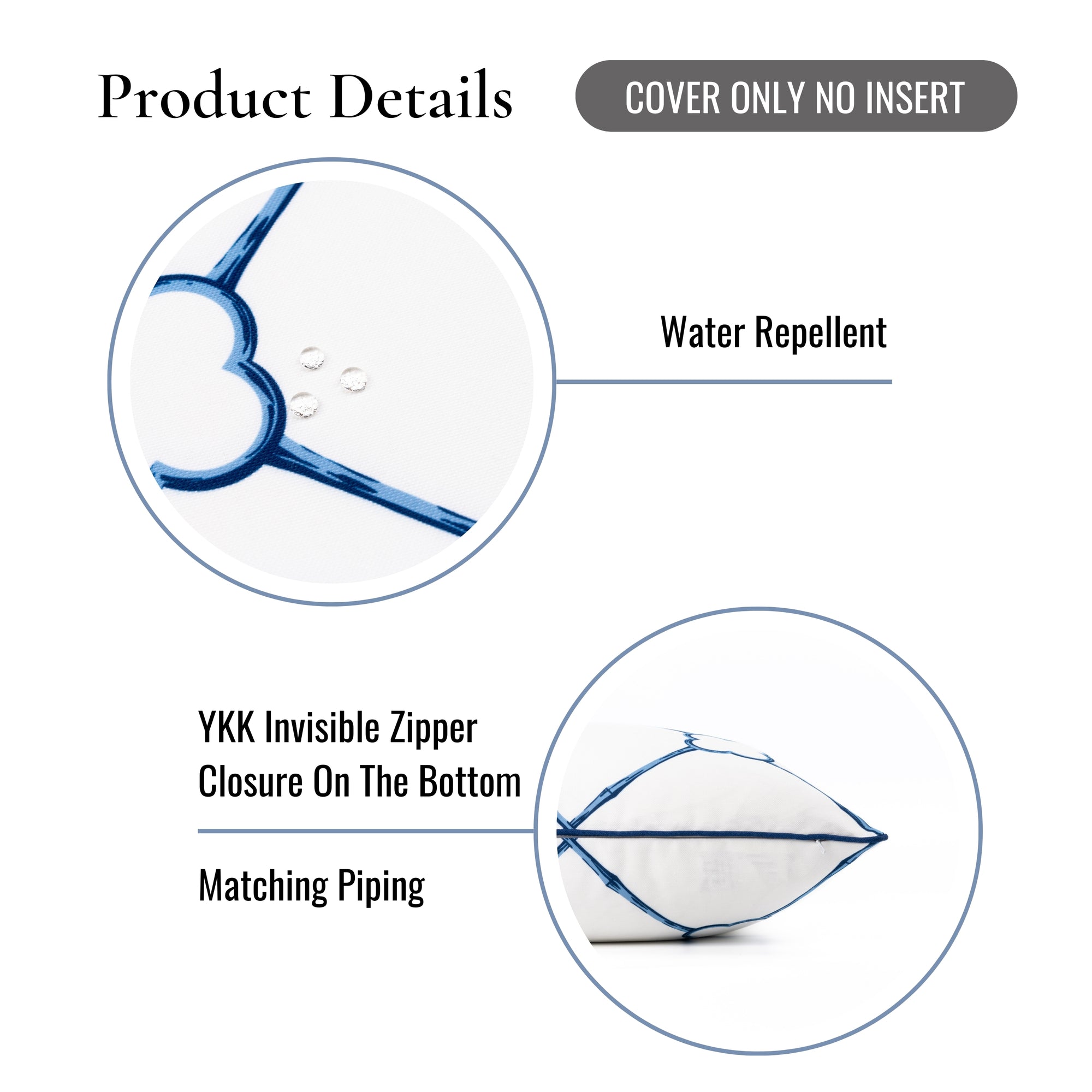 Bambury, Indoor/Outdoor Navy Azure Blue Throw Pillow Cover, with Piping, 22"x22"