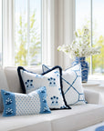 Bambury, Indoor/Outdoor Navy Azure Blue Throw Pillow Cover, with Piping, 22"x22"