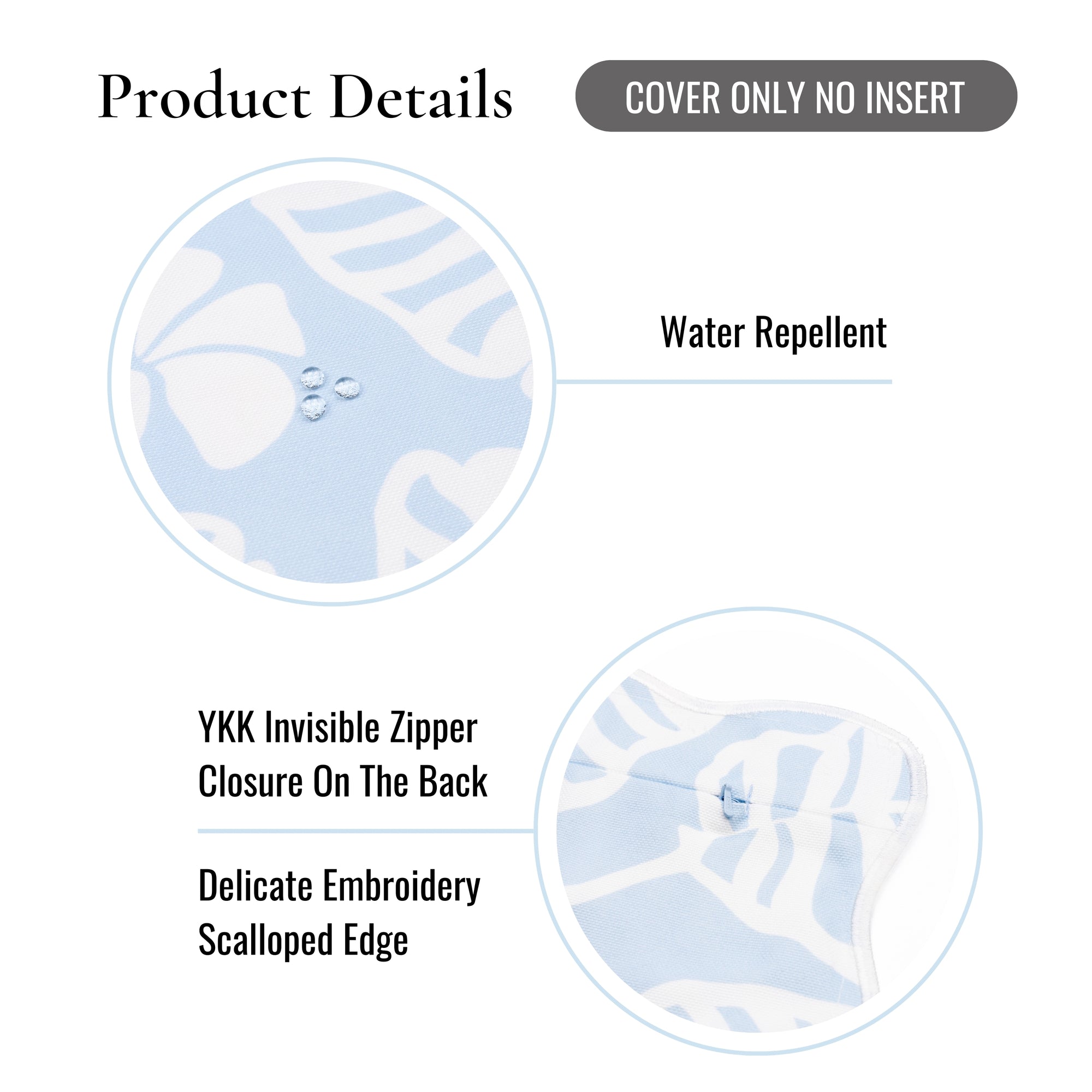 Corolla, Indoor/Outdoor Baby Blue Throw Pillow Cover, with Scalloped Border, 20"x20"