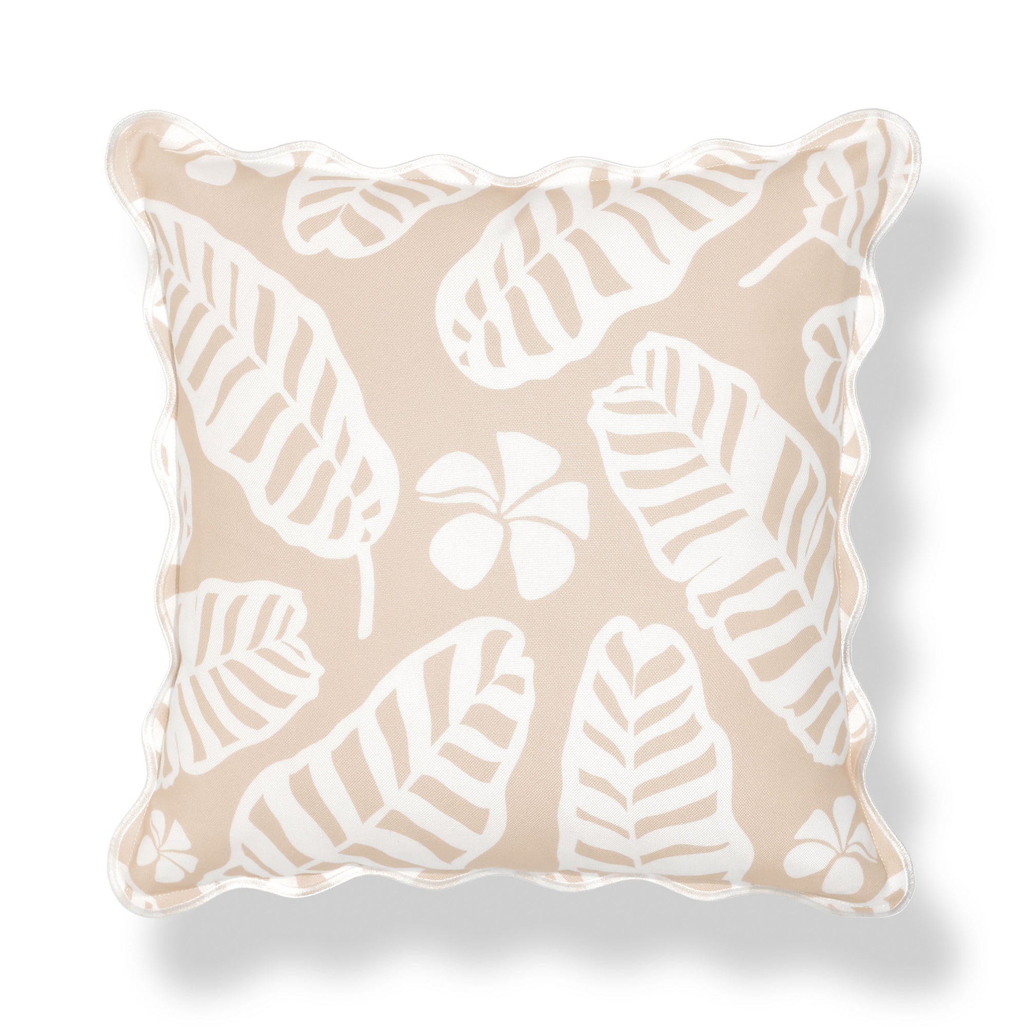 Corolla, Indoor/Outdoor Tan Decorative Pillow Cover, with Scalloped Border, 20"x20"
