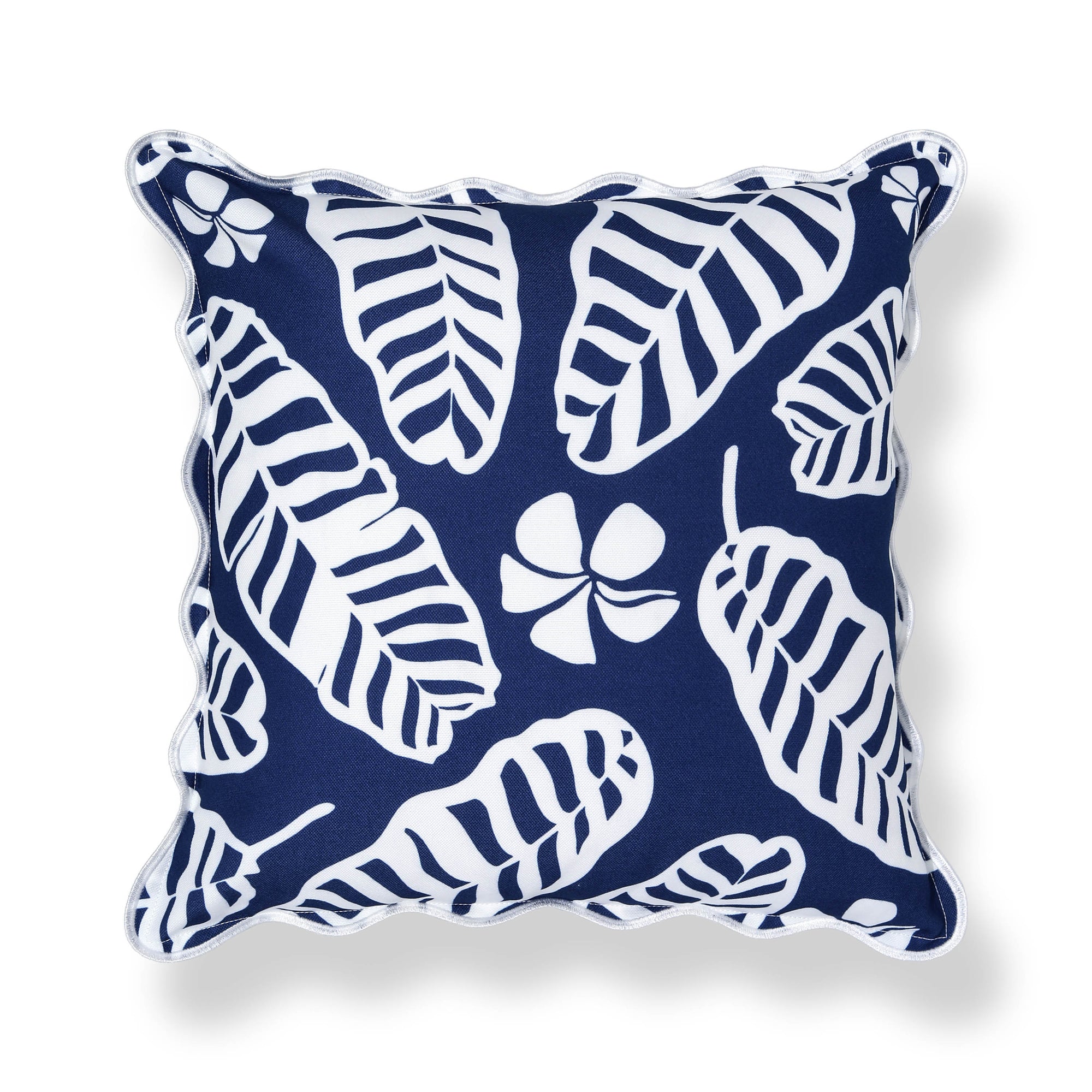 Corolla, Indoor/Outdoor Navy Blue Throw Pillow Cover, with Scalloped Border, 20"x20"