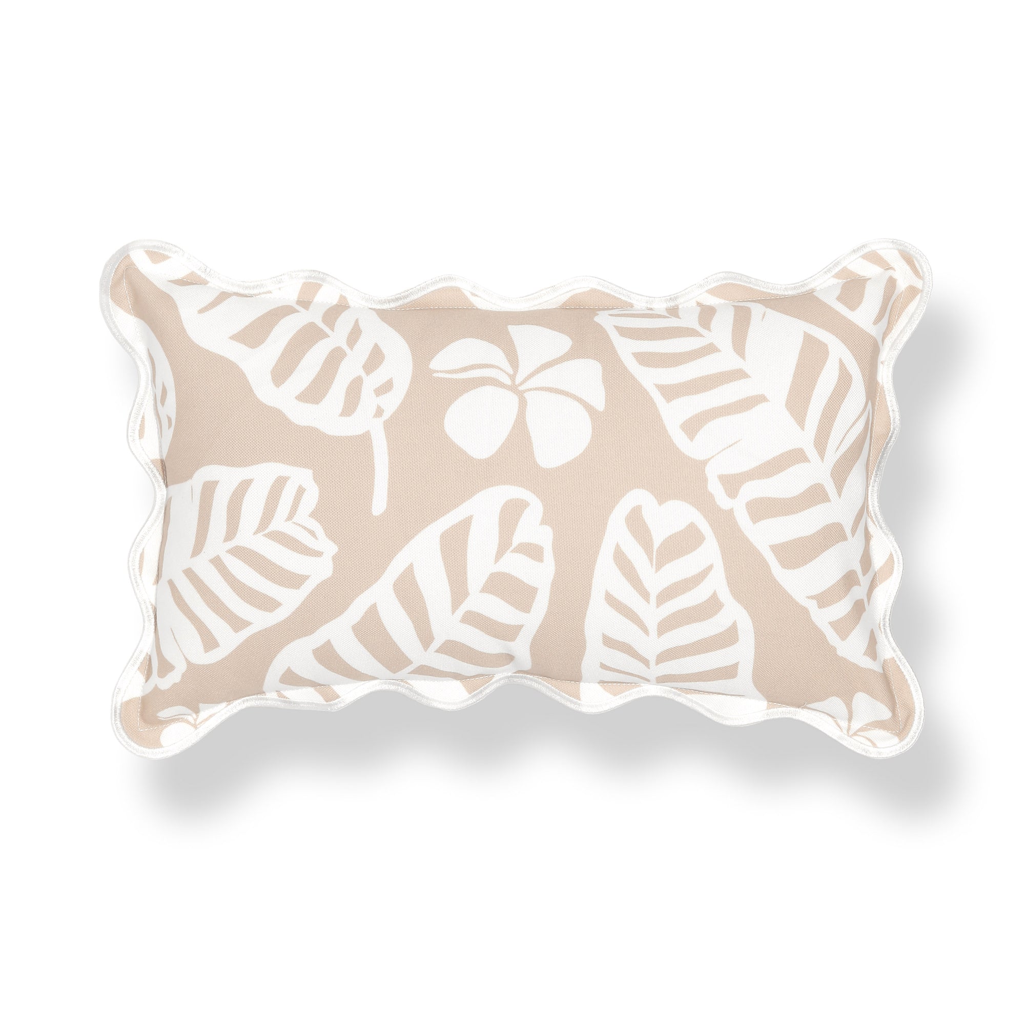 Corolla, Indoor/Outdoor Tan Botanical Prints Lumbar Pillow Cover, with Scalloped Border, 12"x20"