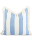 Beach Stripes, Outdoor Performance Azure Blue Waterproof Pillow Cover, with Fringe, 20"x20"