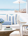 Beach Stripes, Outdoor Performance Azure Blue Waterproof Pillow Cover, with Fringe, 20"x20"