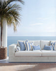 Beach Stripes, Outdoor Performance Azure Blue Waterproof Pillow Cover, with Fringe, 20"x20"