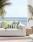 Beach Stripes, Outdoor Performance Green Throw Pillow Cover, with Fringe, 20"x20"