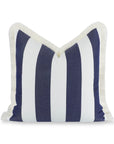 Beach Stripes, Outdoor Performance Indigo Blue Waterproof Pillow Cover, with Fringe, 20"x20"