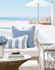 Beach Stripes, Outdoor Performance Azure Blue Lumbar Pillow Cover, with Fringe, 12"x20"