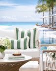 Beach Stripes, Outdoor Performance Green Lumbar Pillow Cover, with Fringe, 12"x20"