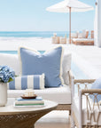 Beach Stripes, Outdoor Performance Azure Blue Bolster Pillow Cover, with Fringe, 6"x20"
