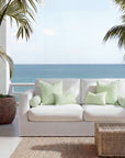 Coastline Stripes, Outdoor Performance Grass Green Pillow Cover, with Piping, 22"x22"