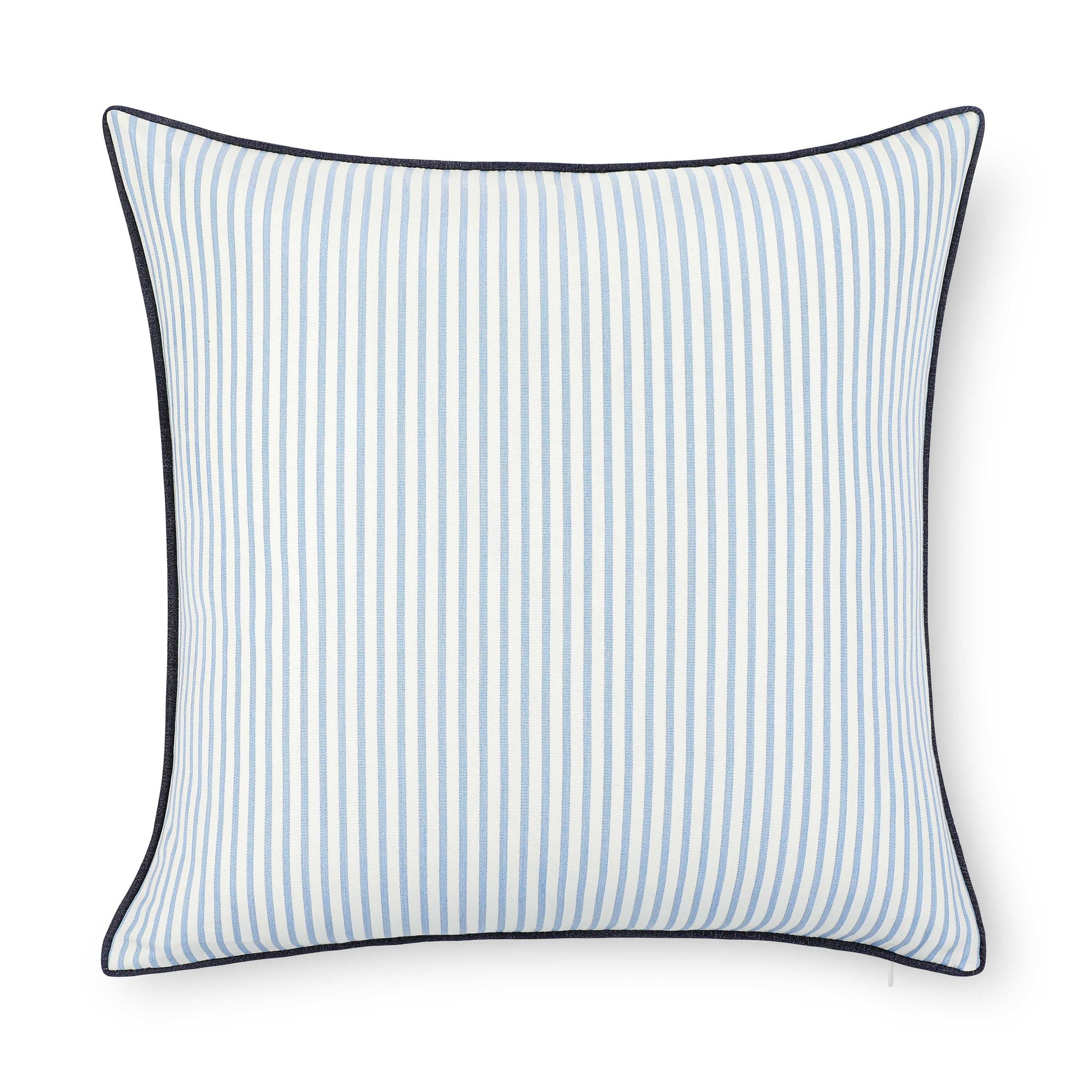 Coastline Stripes, Outdoor Performance Azure Blue Indigo Pillow Cover, with Piping, 20"x20"