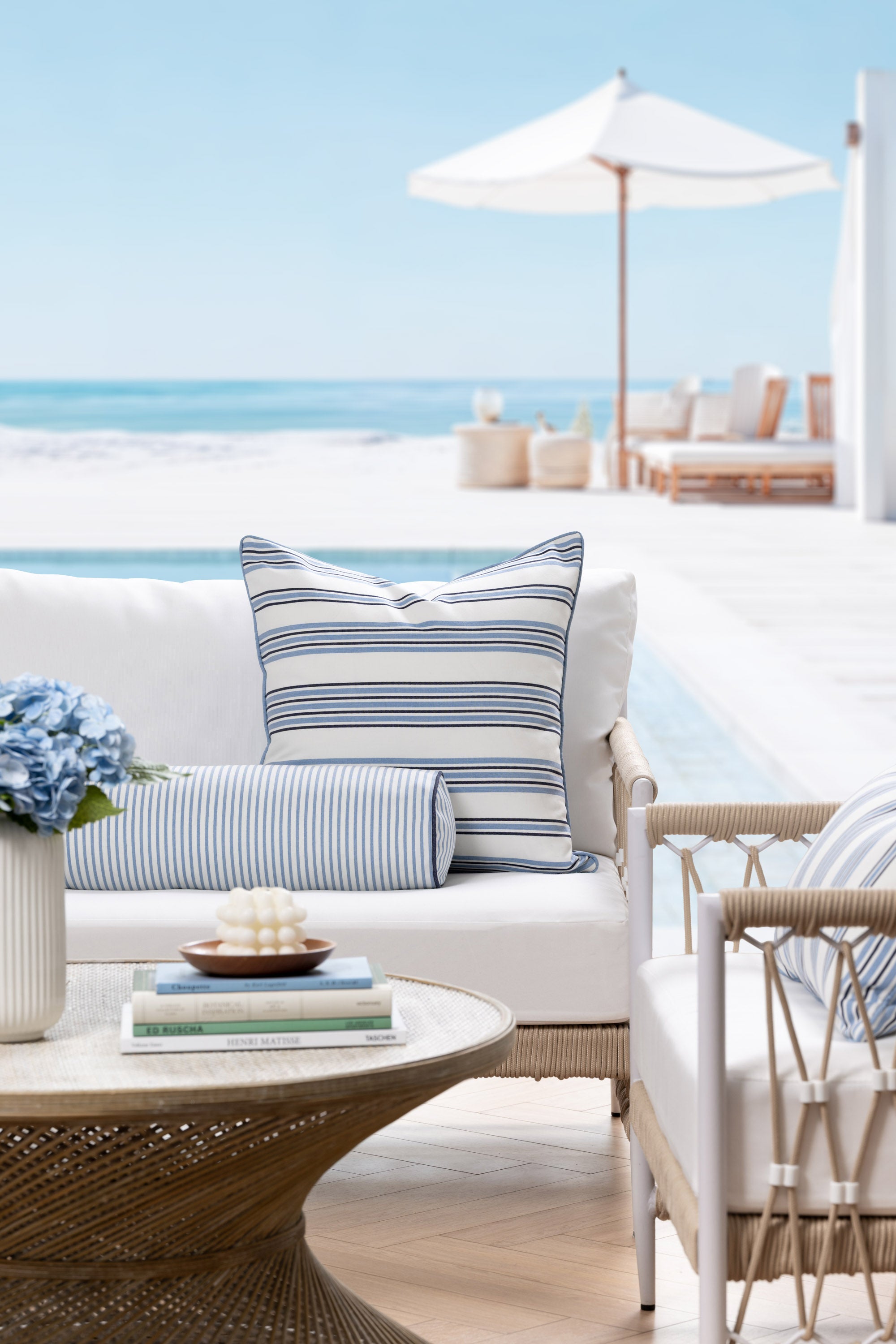 Blue Stripe Outdoor Fabric By The Yard | Hofdeco