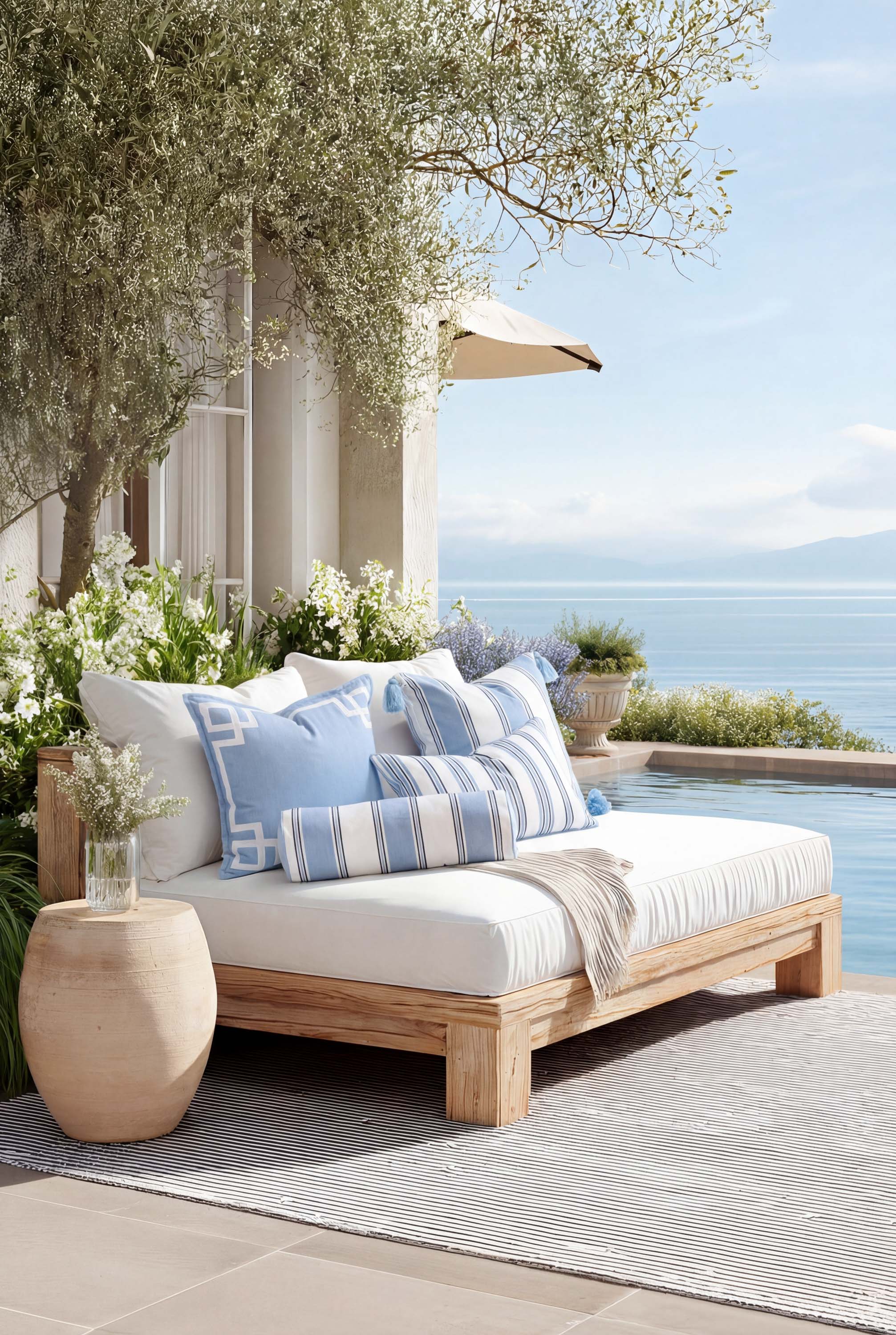 Coastal Outdoor Performance Blue Lumbar Pillow Cover, Hamptisse
