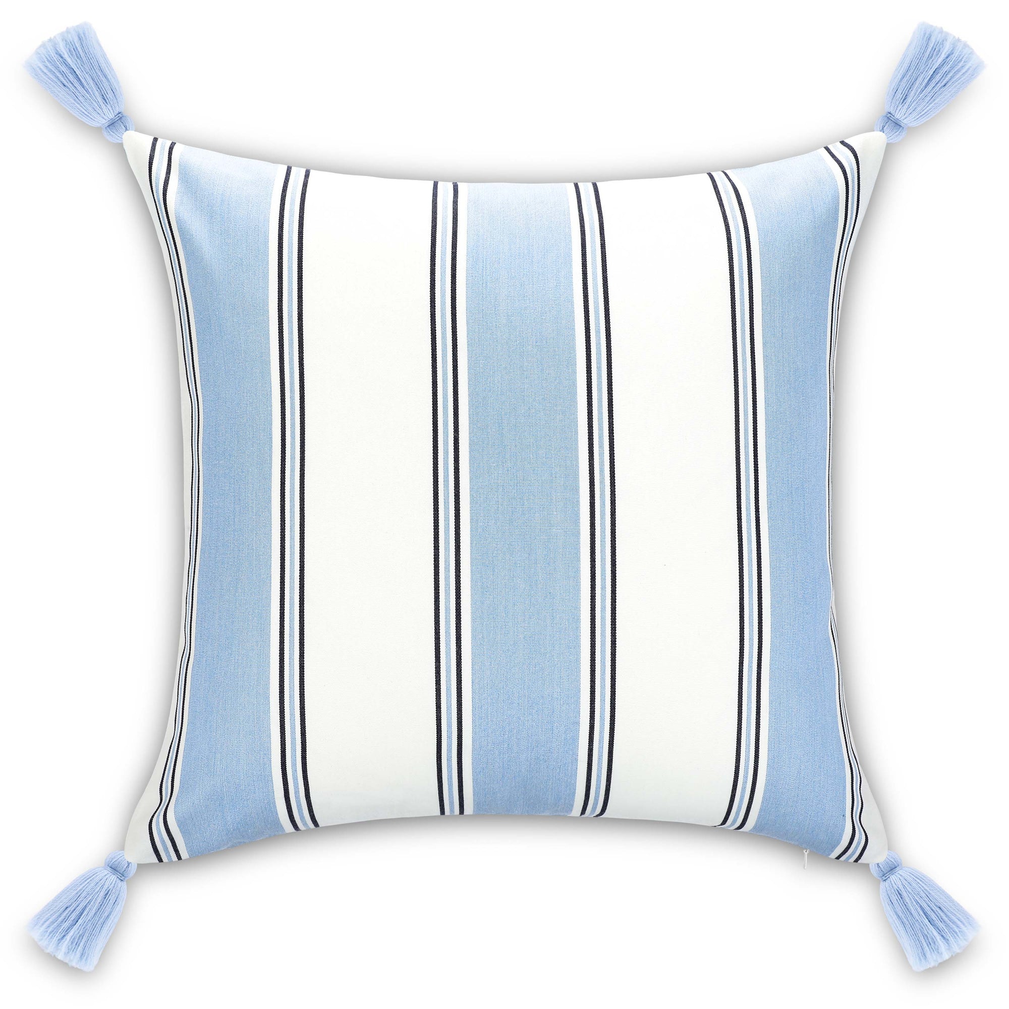 Seabourne, Outdoor Performance Azure Blue Indigo Pillow Cover, with Tassels, 20"x20"