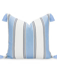 Seabourne, Outdoor Performance Azure Blue Indigo Pillow Cover, with Tassels, 20"x20"