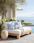 Seabourne, Outdoor Performance Azure Blue Indigo Pillow Cover, with Tassels, 20"x20"