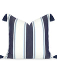 Seabourne, Outdoor Performance Indigo Azure Blue Waterproof Pillow Cover, with Tassels, 20"x20"