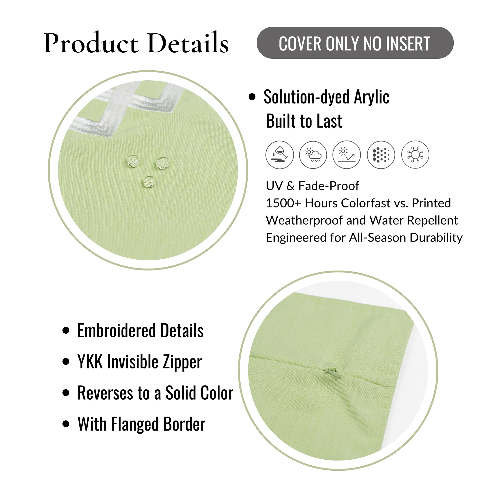 Athora, Outdoor Performance Grass Green Throw Pillow Cover, with Flanged Border, 20"x20"